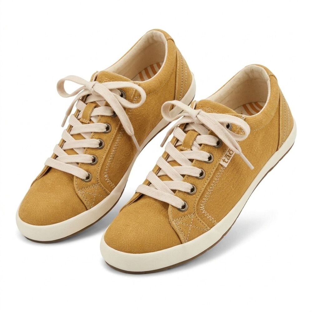 🌻 Taos Star Mustard Yellow Canvas Lace Up Sneakers Shoes Women's Size 7.5